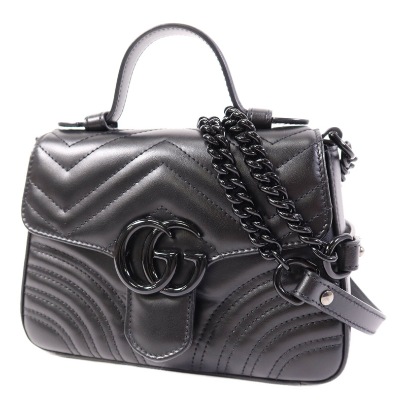 GUCCI 牛皮皮革GG Marmont Top Handle Bag Mini鏈帶手挽肩背兩用袋-2