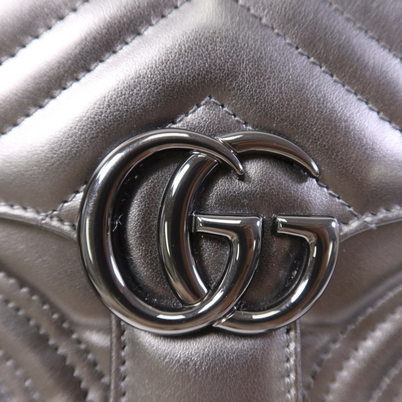 GUCCI 牛皮皮革GG Marmont Top Handle Bag Mini鏈帶手挽肩背兩用袋-6