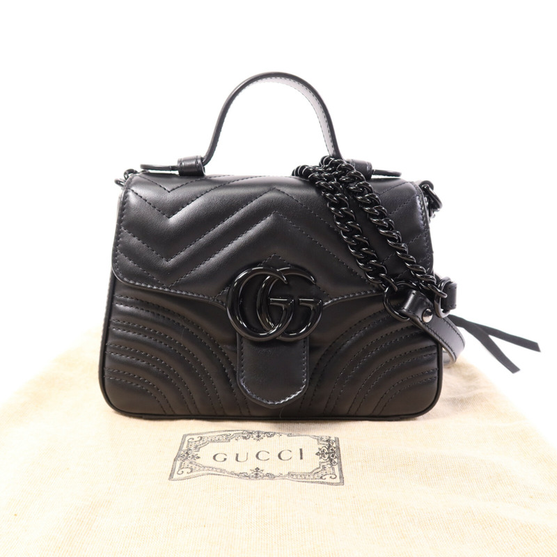 GUCCI 牛皮皮革GG Marmont Top Handle Bag Mini鏈帶手挽肩背兩用袋-8