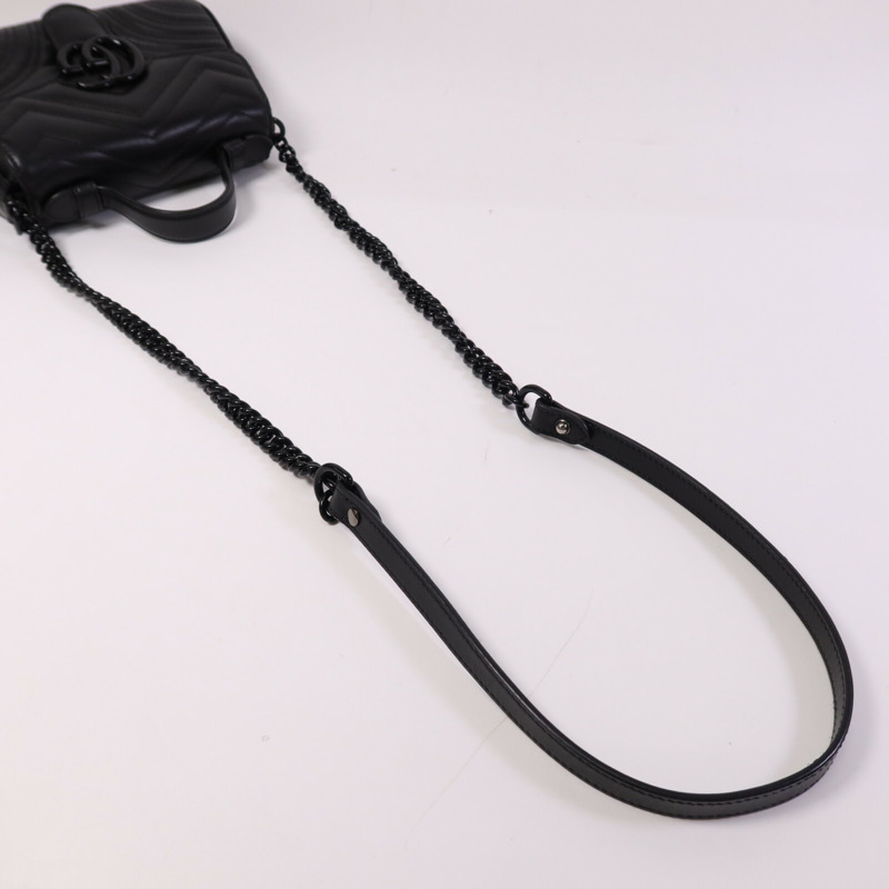 GUCCI 牛皮皮革GG Marmont Top Handle Bag Mini鏈帶手挽肩背兩用袋-9