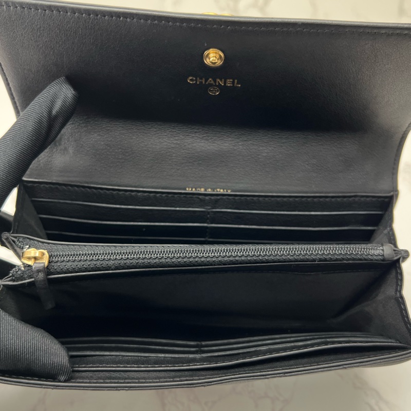 💗香緹國際精品💗 787 Chanel leboy 羊皮 黑金 長夾 #顯少使用 包況好-7