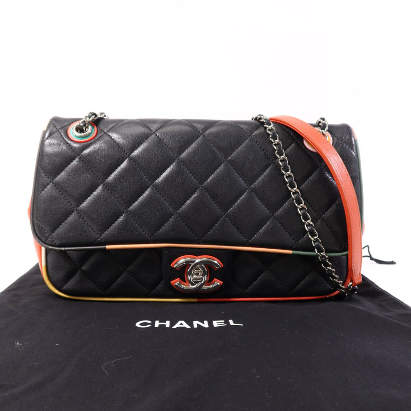 CHANEL 牛皮皮革Shoulder Bag銀扣鏈帶肩背袋-9