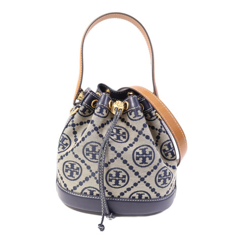 Tory Burch 帆布/皮革Bucket Bag金扣手挽肩背兩用袋
