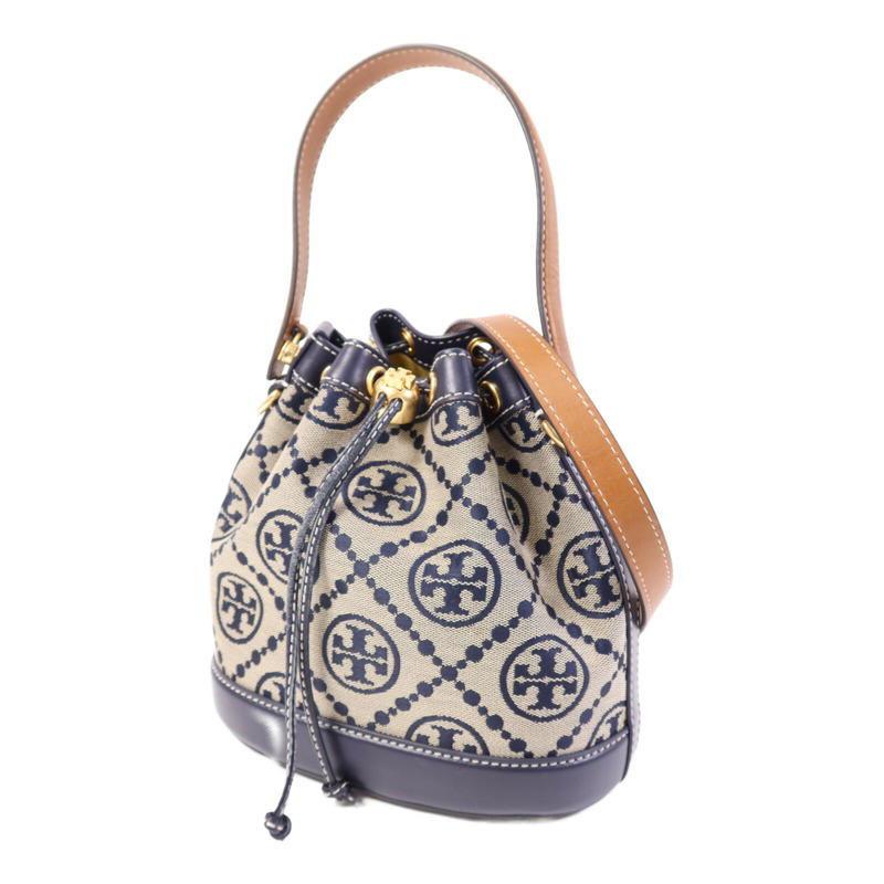 Tory Burch 帆布/皮革Bucket Bag金扣手挽肩背兩用袋-2