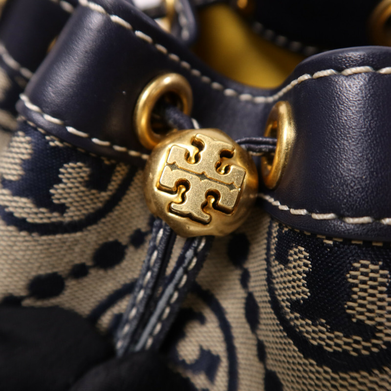 Tory Burch 帆布/皮革Bucket Bag金扣手挽肩背兩用袋-6