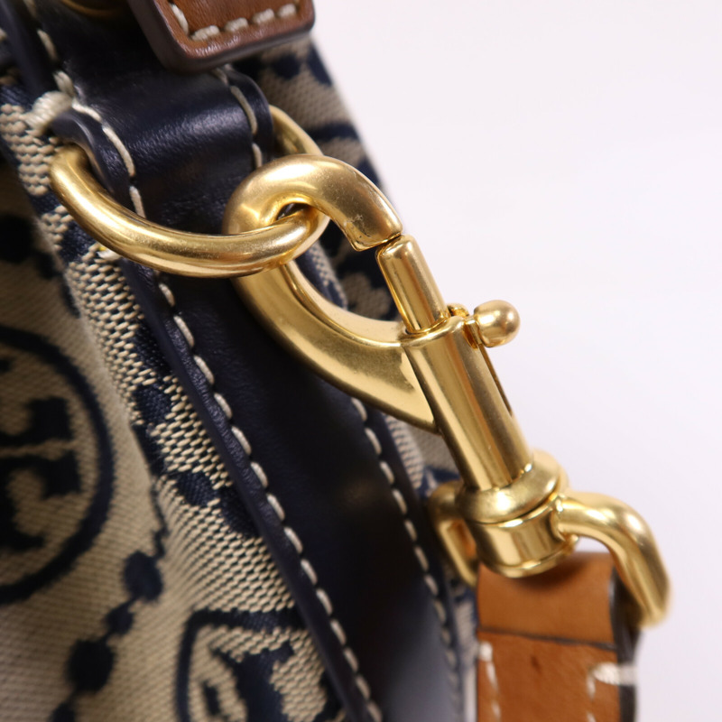 Tory Burch 帆布/皮革Bucket Bag金扣手挽肩背兩用袋-9
