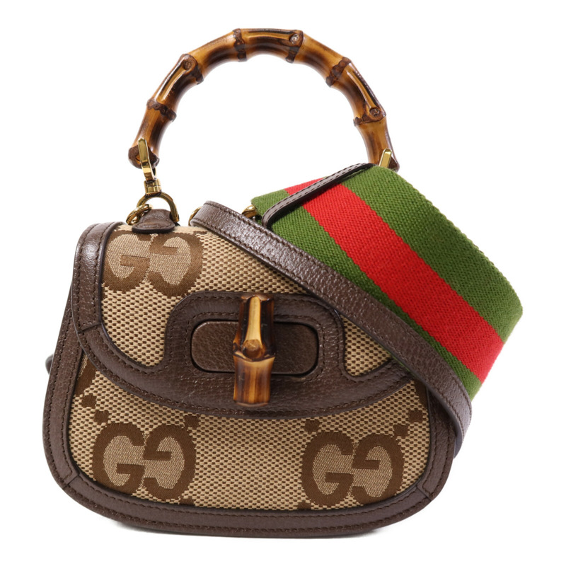 GUCCI 帆布Bamboo 1947金扣肩背袋-0