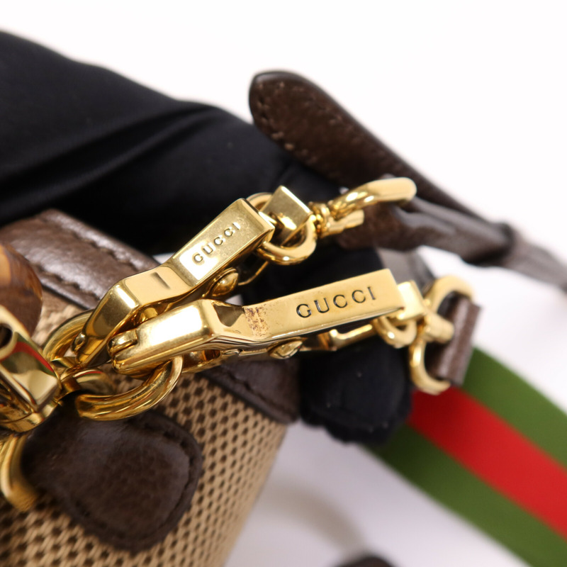 GUCCI 帆布Bamboo 1947金扣肩背袋-6