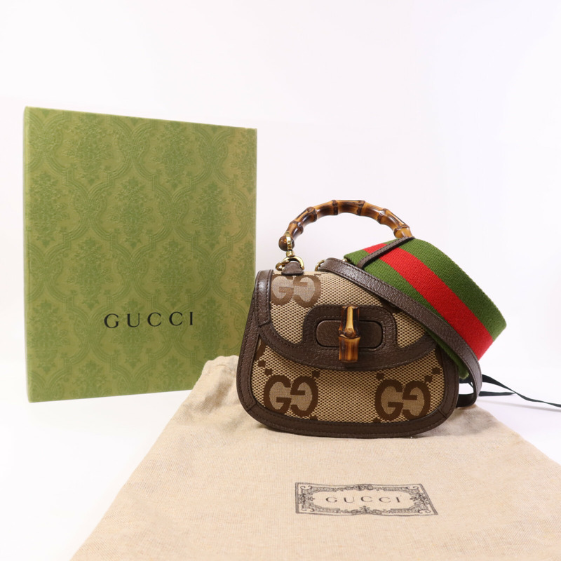 GUCCI 帆布Bamboo 1947金扣肩背袋-9
