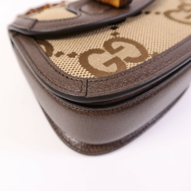 GUCCI 帆布Bamboo 1947金扣肩背袋-11