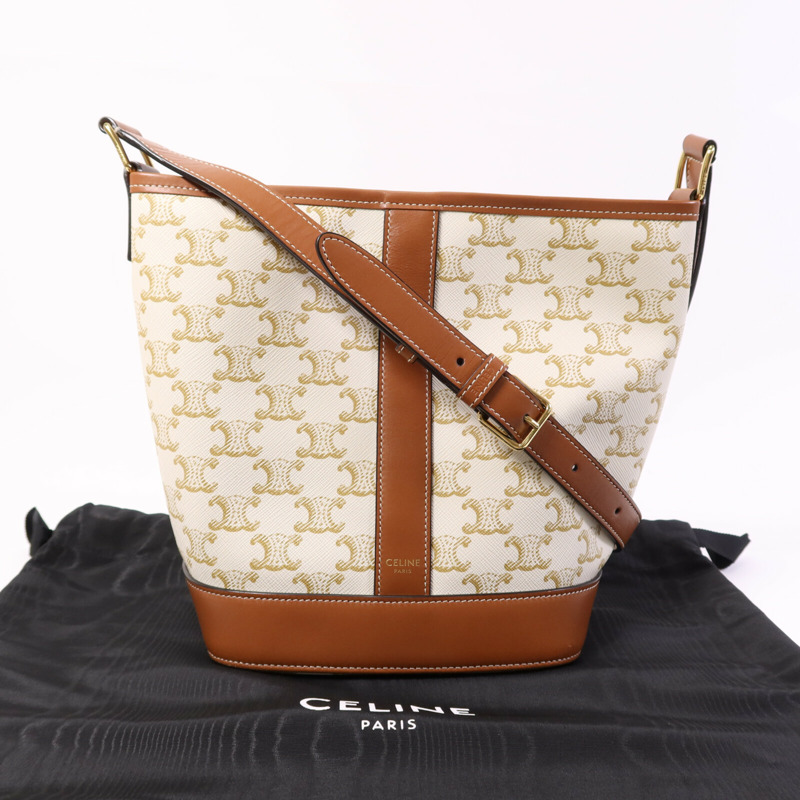 CELINE 塗層帆布Triomphe Small Bucket金扣肩背袋-8