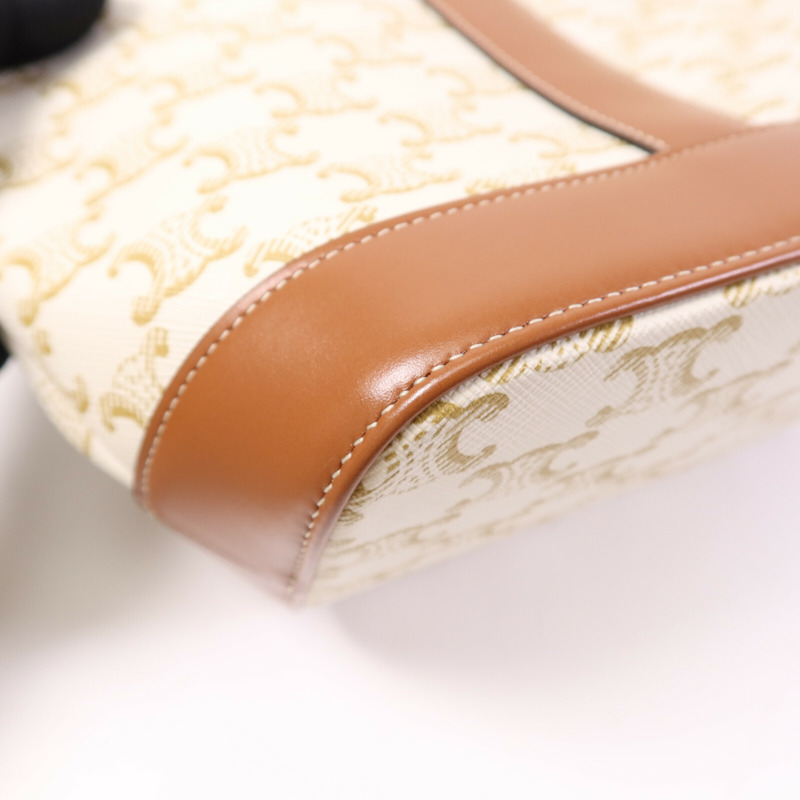 CELINE 塗層帆布Triomphe Small Bucket金扣肩背袋-12