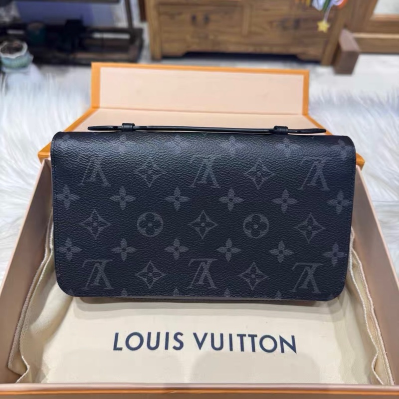 LV ZIPPY XL 黑色老花手拿包 錢包 尺寸約22x5 附件原盒原塵袋-0