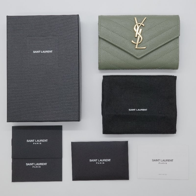 Saint Laurent 聖羅蘭 Envelope Matelassé 🥑酪梨綠 粒面壓紋小牛皮 短夾 錢包-0