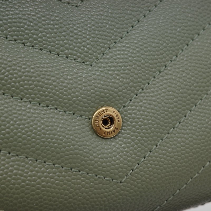 Saint Laurent 聖羅蘭 Envelope Matelassé 🥑酪梨綠 粒面壓紋小牛皮 短夾 錢包-7