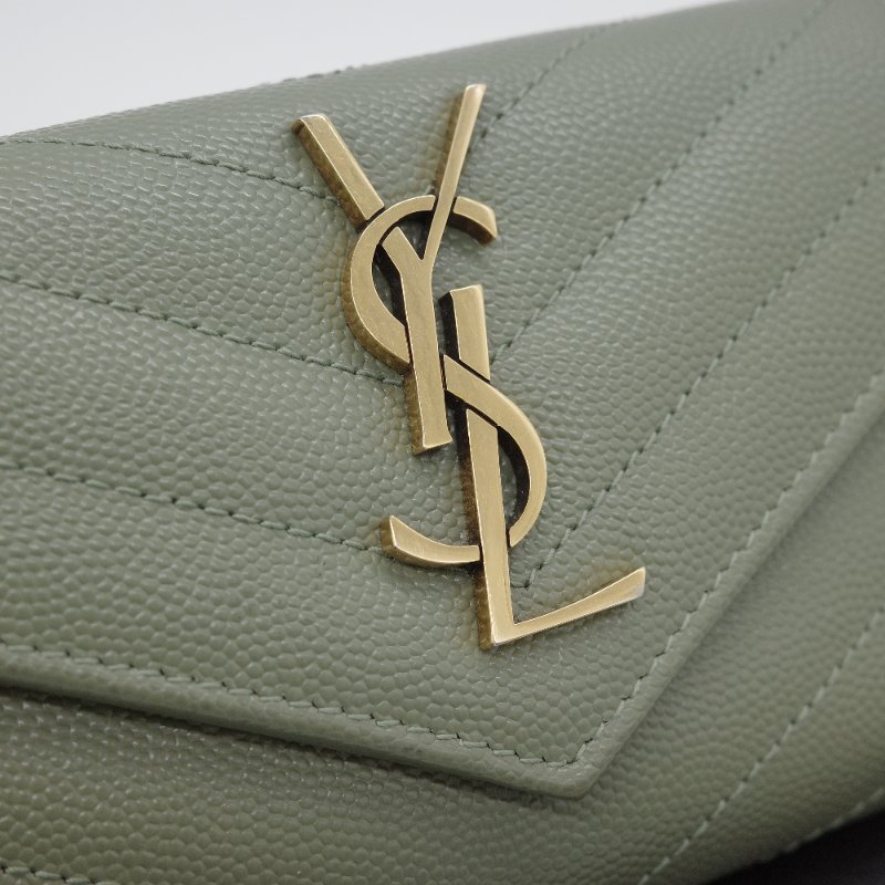 Saint Laurent 聖羅蘭 Envelope Matelassé 🥑酪梨綠 粒面壓紋小牛皮 短夾 錢包-8