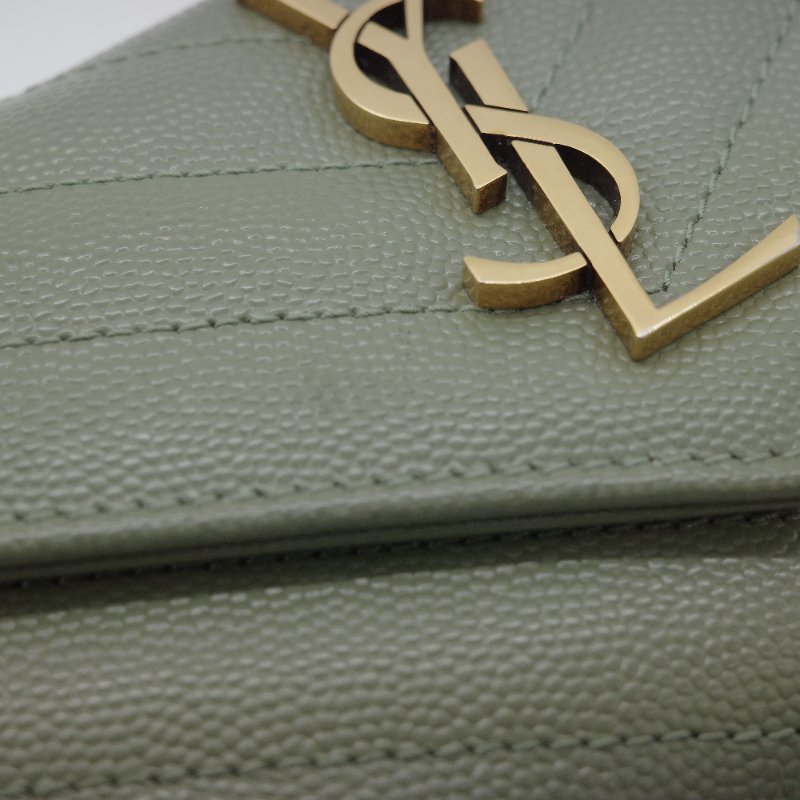 Saint Laurent 聖羅蘭 Envelope Matelassé 🥑酪梨綠 粒面壓紋小牛皮 短夾 錢包-9