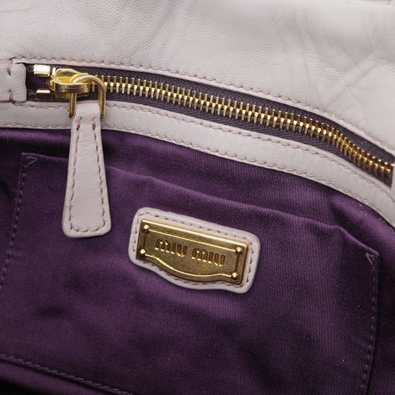 Miu Miu 繆繆 Nappa Matelassé 粉灰色 羊皮 手提 皺褶 斜背 手提 兩用包-14