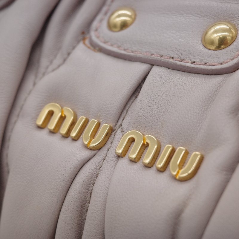 Miu Miu 繆繆 Nappa Matelassé 粉灰色 羊皮 手提 皺褶 斜背 手提 兩用包-20