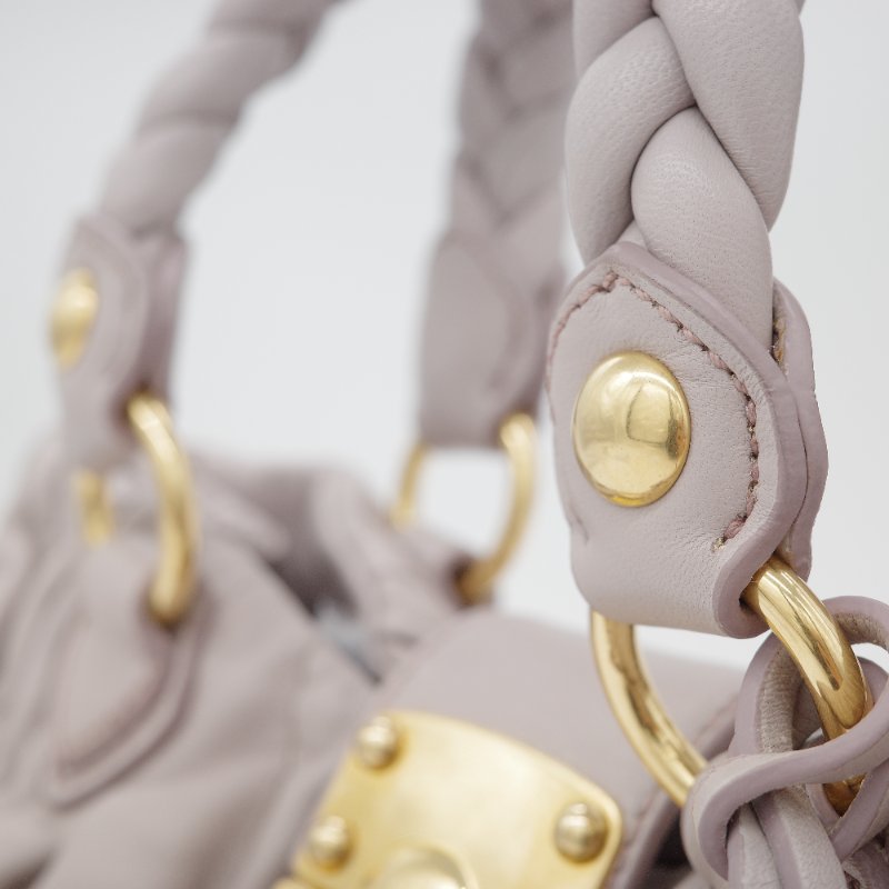 Miu Miu 繆繆 Nappa Matelassé 粉灰色 羊皮 手提 皺褶 斜背 手提 兩用包-26