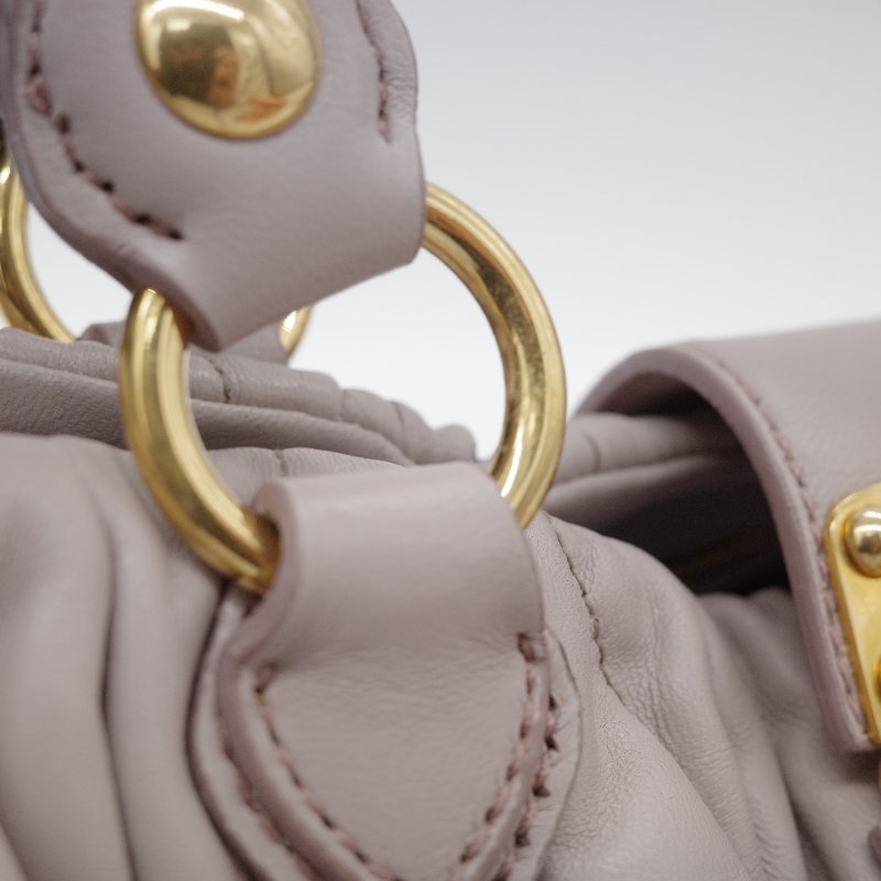 Miu Miu 繆繆 Nappa Matelassé 粉灰色 羊皮 手提 皺褶 斜背 手提 兩用包-27