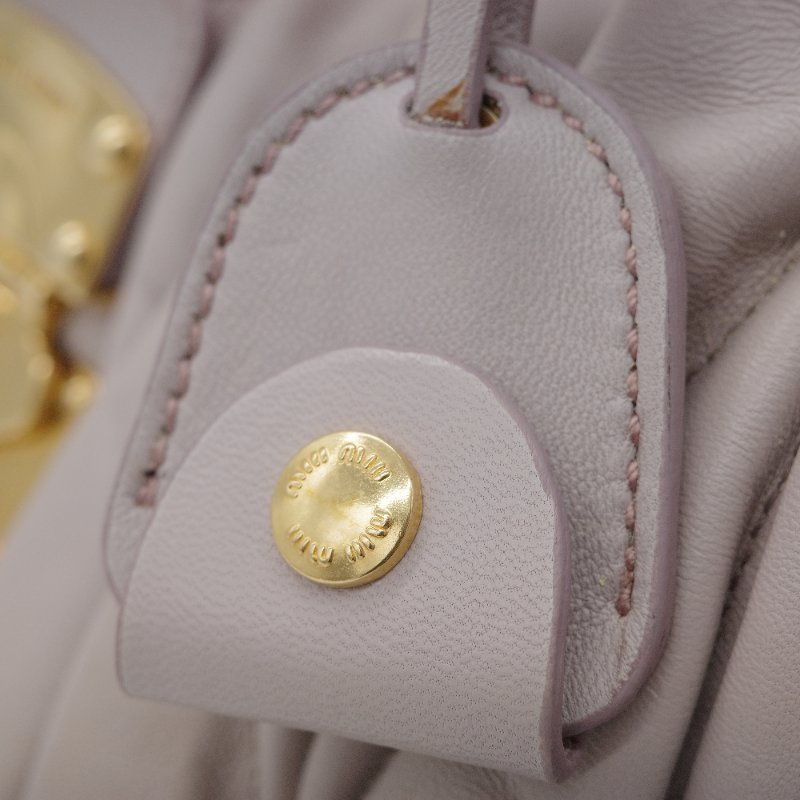 Miu Miu 繆繆 Nappa Matelassé 粉灰色 羊皮 手提 皺褶 斜背 手提 兩用包-28