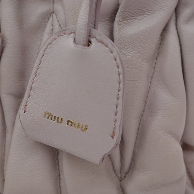 Miu Miu 繆繆 Nappa Matelassé 粉灰色 羊皮 手提 皺褶 斜背 手提 兩用包-29