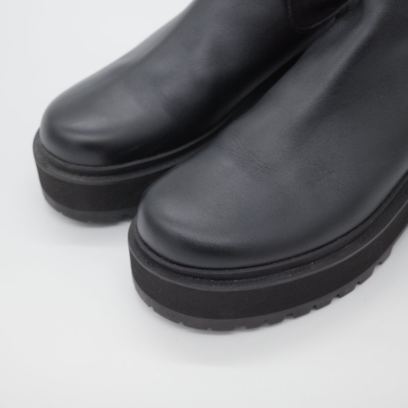 Fendi 芬迪 Rockoko 黑色 牛皮革 彈性織物 拼接 厚底機車靴 EU38-8