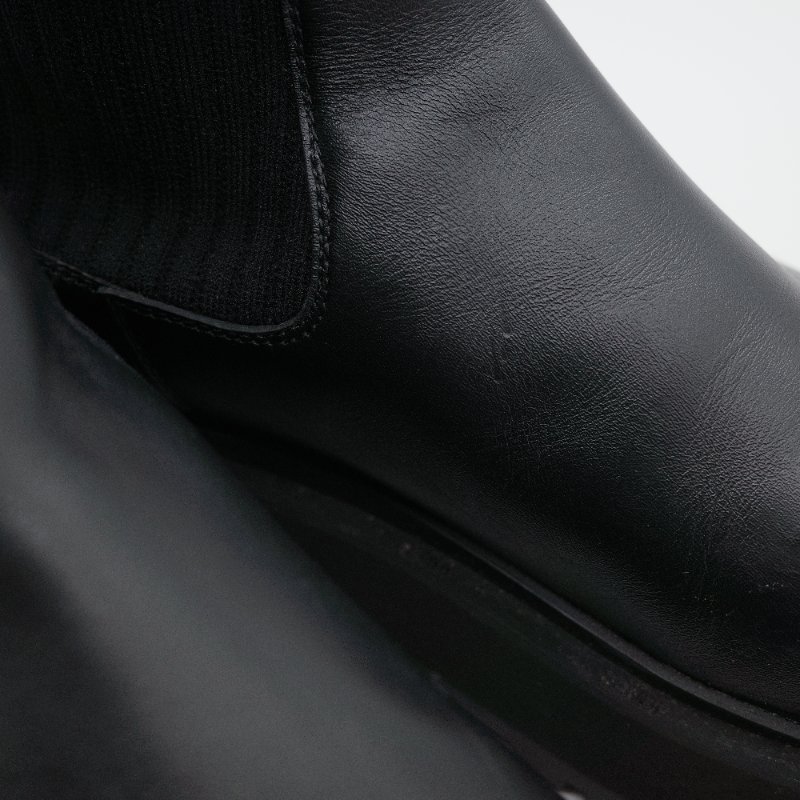 Fendi 芬迪 Rockoko 黑色 牛皮革 彈性織物 拼接 厚底機車靴 EU38-16