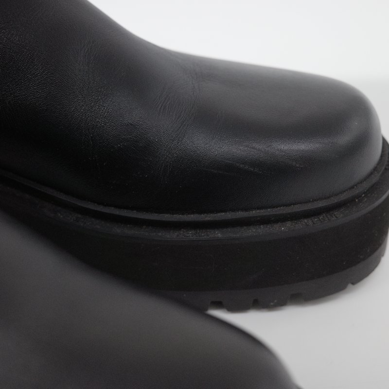 Fendi 芬迪 Rockoko 黑色 牛皮革 彈性織物 拼接 厚底機車靴 EU38-17