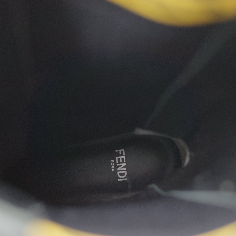 Fendi 芬迪 Rockoko 黑色 牛皮革 彈性織物 拼接 厚底機車靴 EU38-19