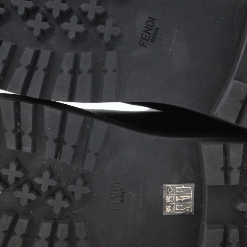 Fendi 芬迪 Rockoko 黑色 牛皮革 彈性織物 拼接 厚底機車靴 EU38-20