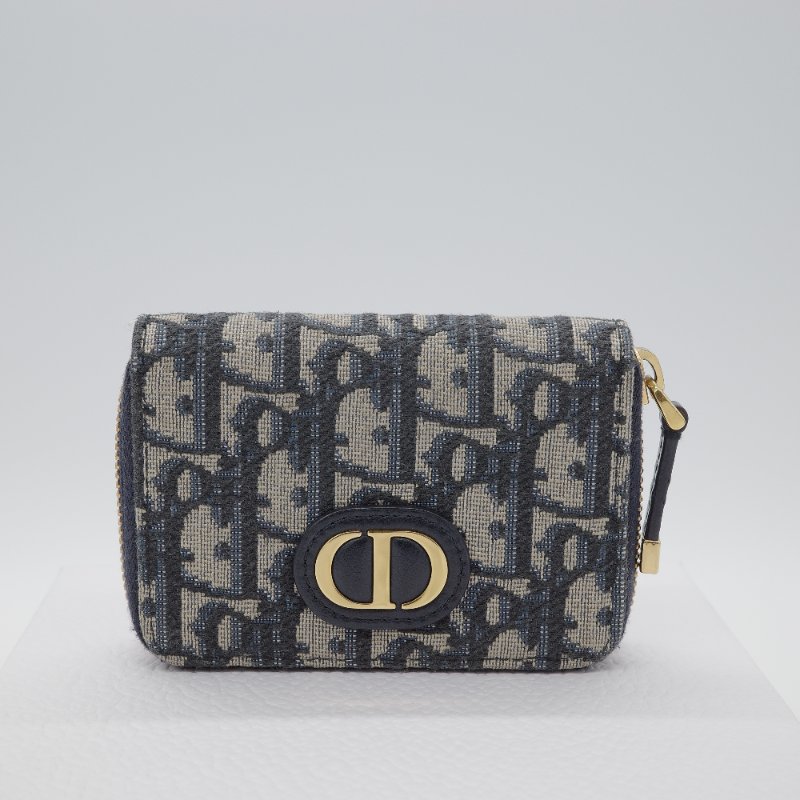 Dior 迪奧 30 蒙田 Nano 藍色 緹花帆布 拉鍊短夾-1