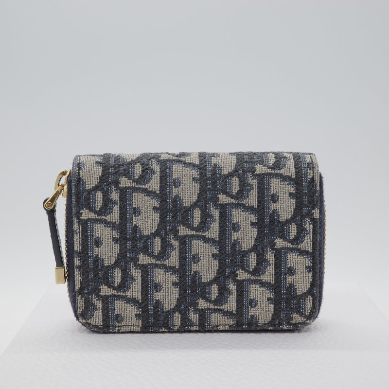 Dior 迪奧 30 蒙田 Nano 藍色 緹花帆布 拉鍊短夾-2