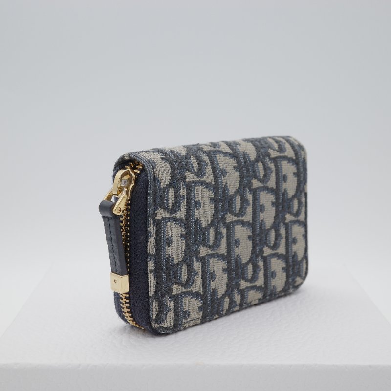 Dior 迪奧 30 蒙田 Nano 藍色 緹花帆布 拉鍊短夾-3