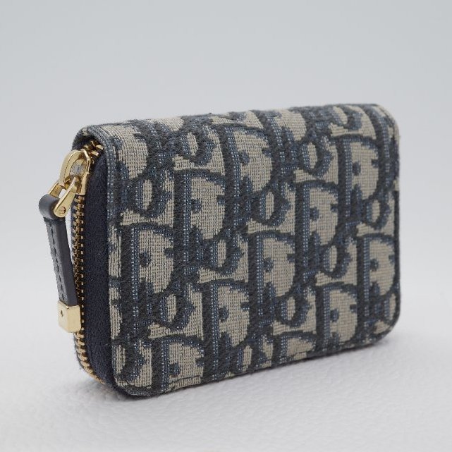 Dior 迪奧 30 蒙田 Nano 藍色 緹花帆布 拉鍊短夾-4