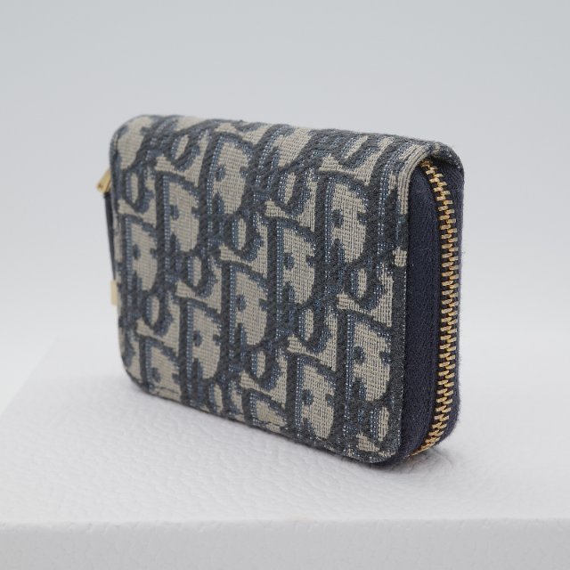 Dior 迪奧 30 蒙田 Nano 藍色 緹花帆布 拉鍊短夾-5