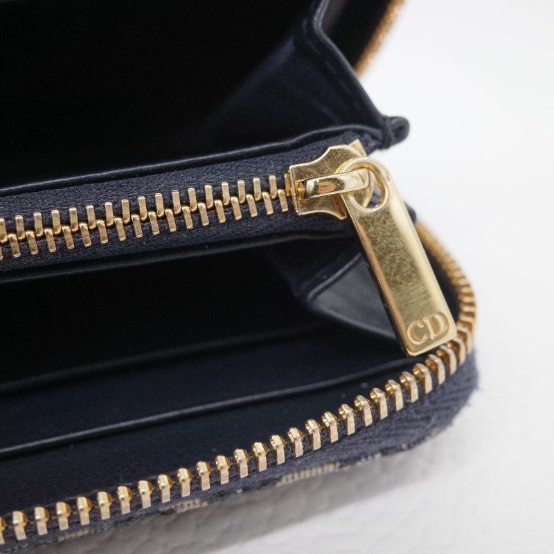 Dior 迪奧 30 蒙田 Nano 藍色 緹花帆布 拉鍊短夾-9