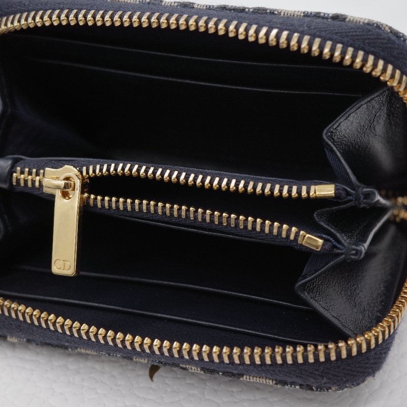 Dior 迪奧 30 蒙田 Nano 藍色 緹花帆布 拉鍊短夾-11