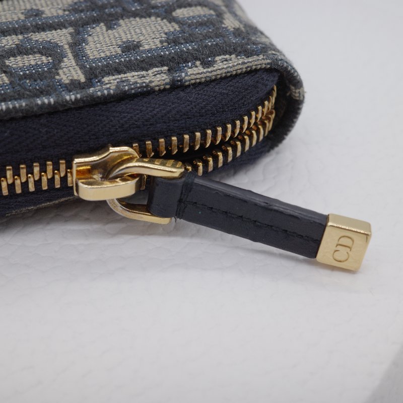 Dior 迪奧 30 蒙田 Nano 藍色 緹花帆布 拉鍊短夾-12