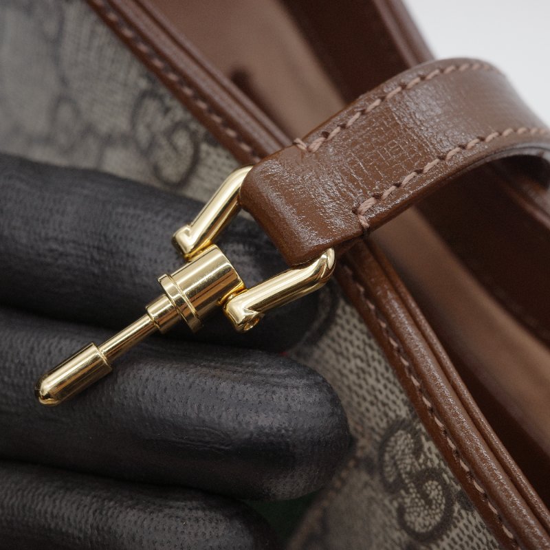 Gucci 古馳 Jackie 1961 mini GG Supreme 米色 深棕塗層帆布 棕色皮革 綠紅織帶 肩背包-15