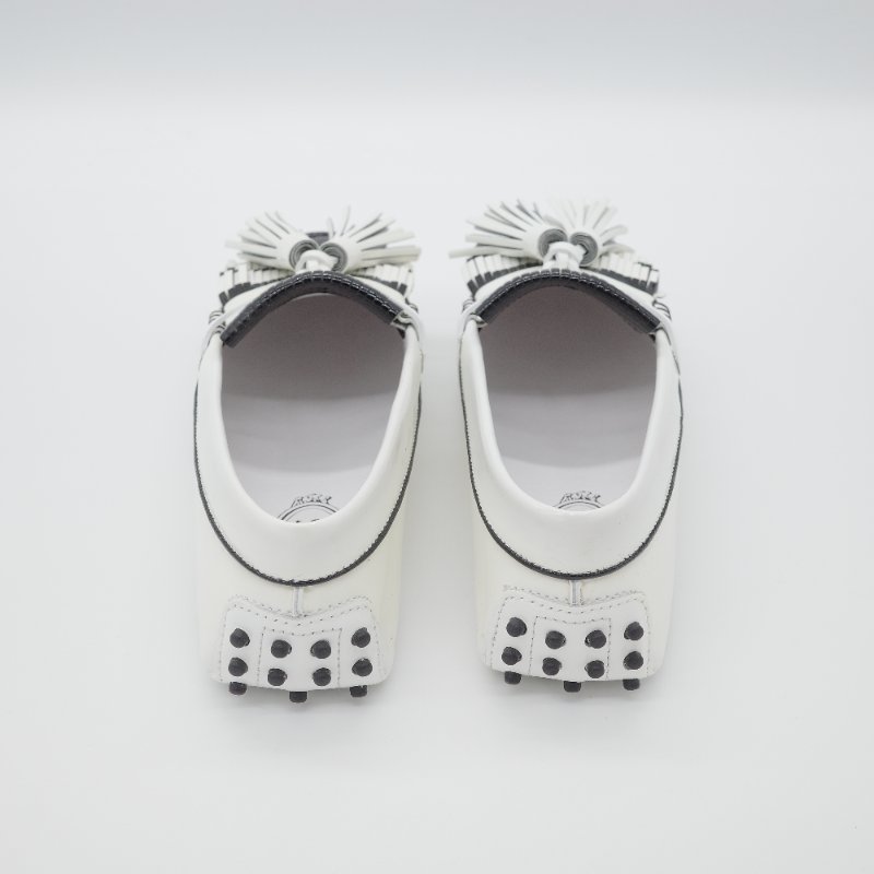 Tod's 托德斯 Gommino 黑白條紋 皮革流蘇 豆豆鞋 EU38-3