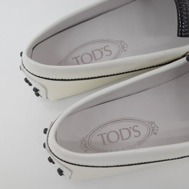 Tod's 托德斯 Gommino 黑白條紋 皮革流蘇 豆豆鞋 EU38-6