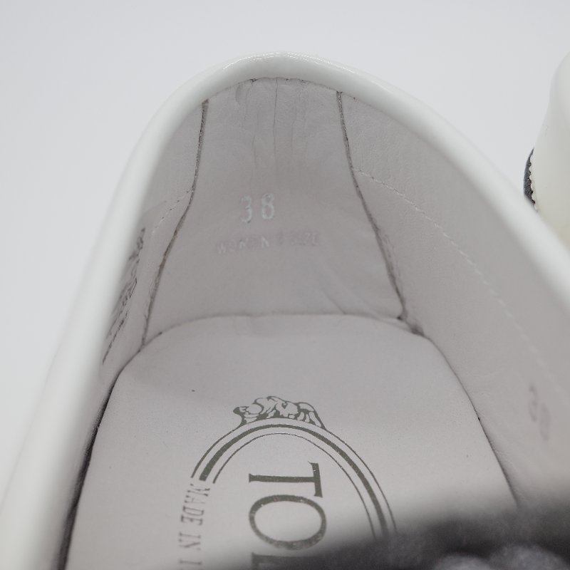 Tod's 托德斯 Gommino 黑白條紋 皮革流蘇 豆豆鞋 EU38-7