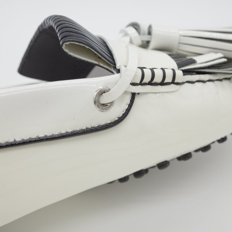 Tod's 托德斯 Gommino 黑白條紋 皮革流蘇 豆豆鞋 EU38-12