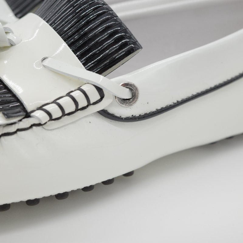 Tod's 托德斯 Gommino 黑白條紋 皮革流蘇 豆豆鞋 EU38-13