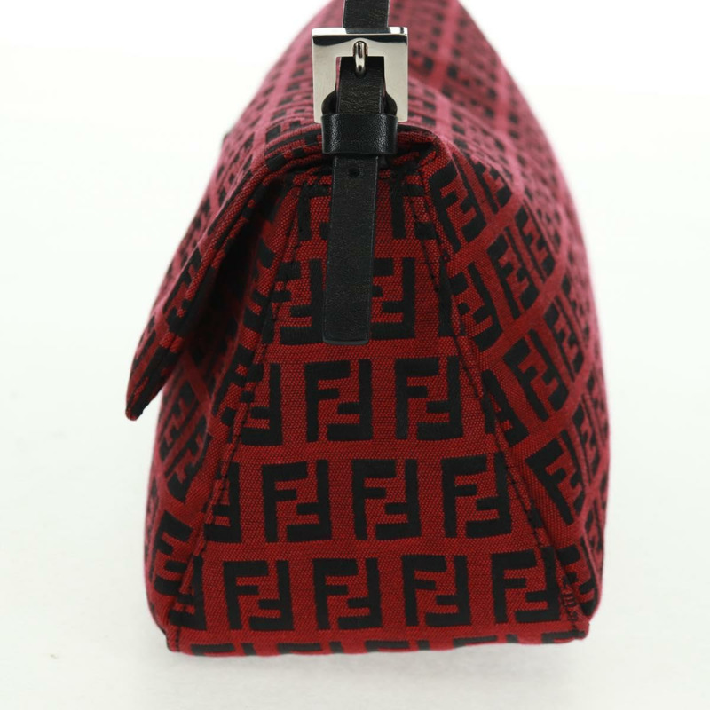 【日本直送】FENDI Zucchino帆布Mamma Baguette單肩包 紅色銀色 正品 161663SAV-2