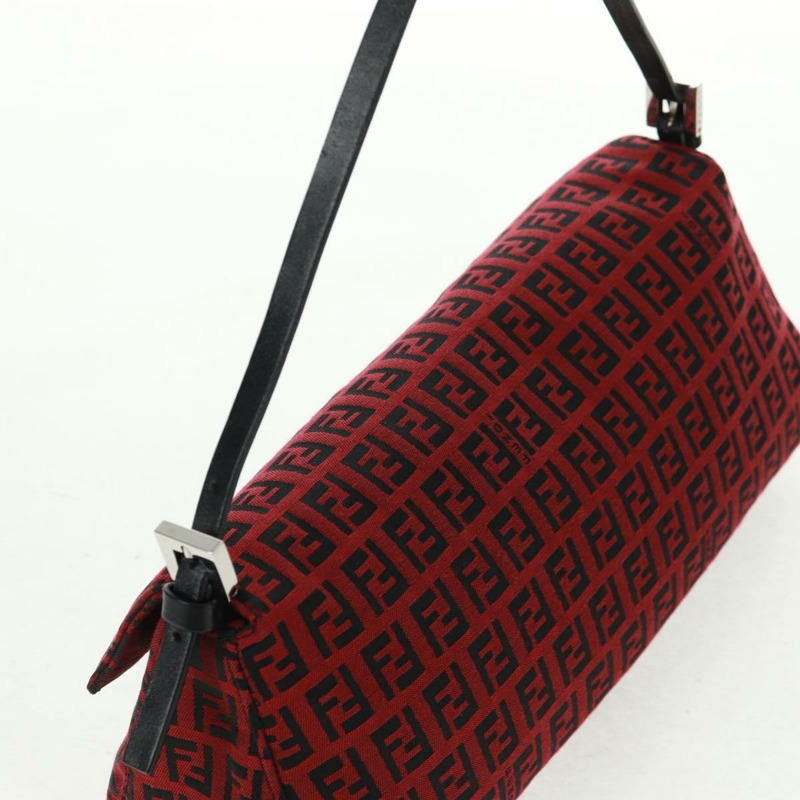 【日本直送】FENDI Zucchino帆布Mamma Baguette單肩包 紅色銀色 正品 161663SAV-5