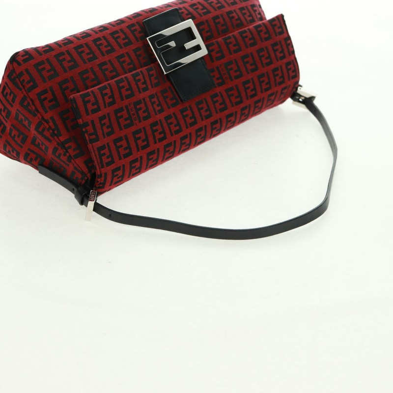 【日本直送】FENDI Zucchino帆布Mamma Baguette單肩包 紅色銀色 正品 161663SAV-6