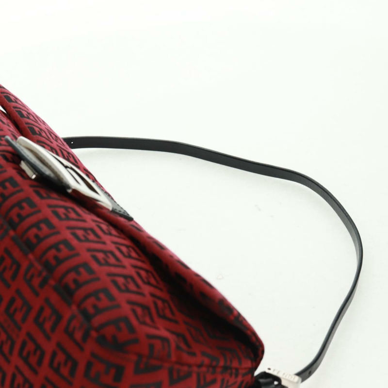 【日本直送】FENDI Zucchino帆布Mamma Baguette單肩包 紅色銀色 正品 161663SAV-8